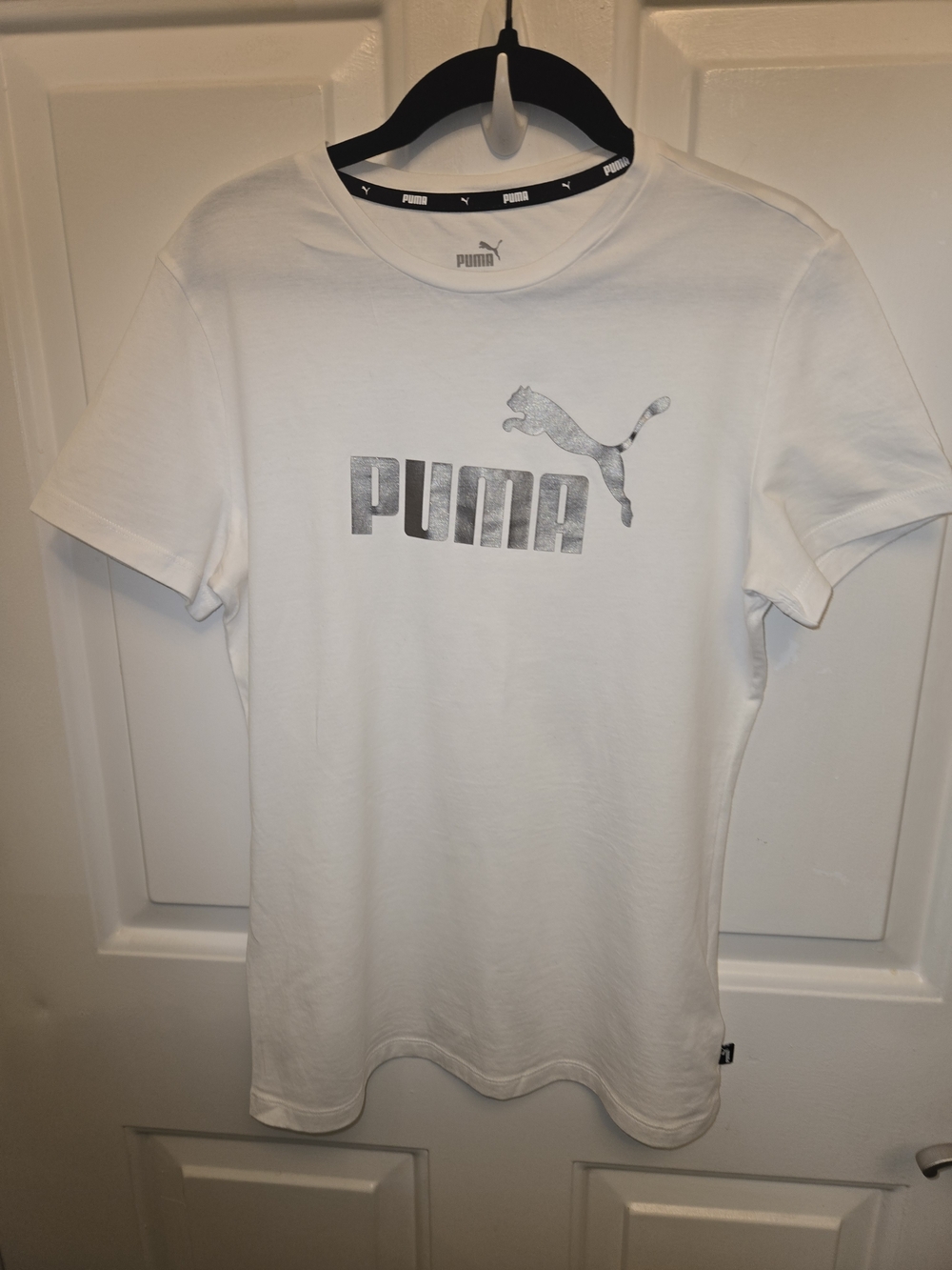 Puma White Short Sleeve Tee with Silver Logo